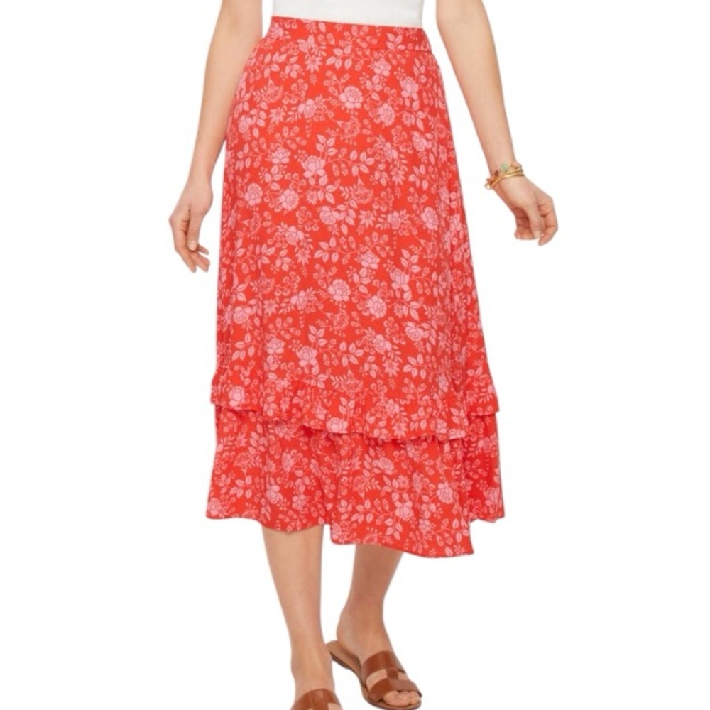 NWT Talbots “Bicolor Blossoms” Ruffle Tiered Midi Skirt